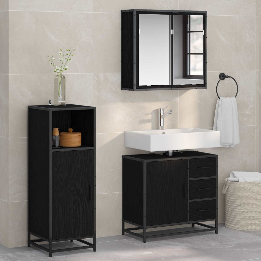 vidaXL Σετ Επίπλων Μπάνιου 3 τμχ. Μαύρη Οξυά 65 x 33 x 60 εκ
