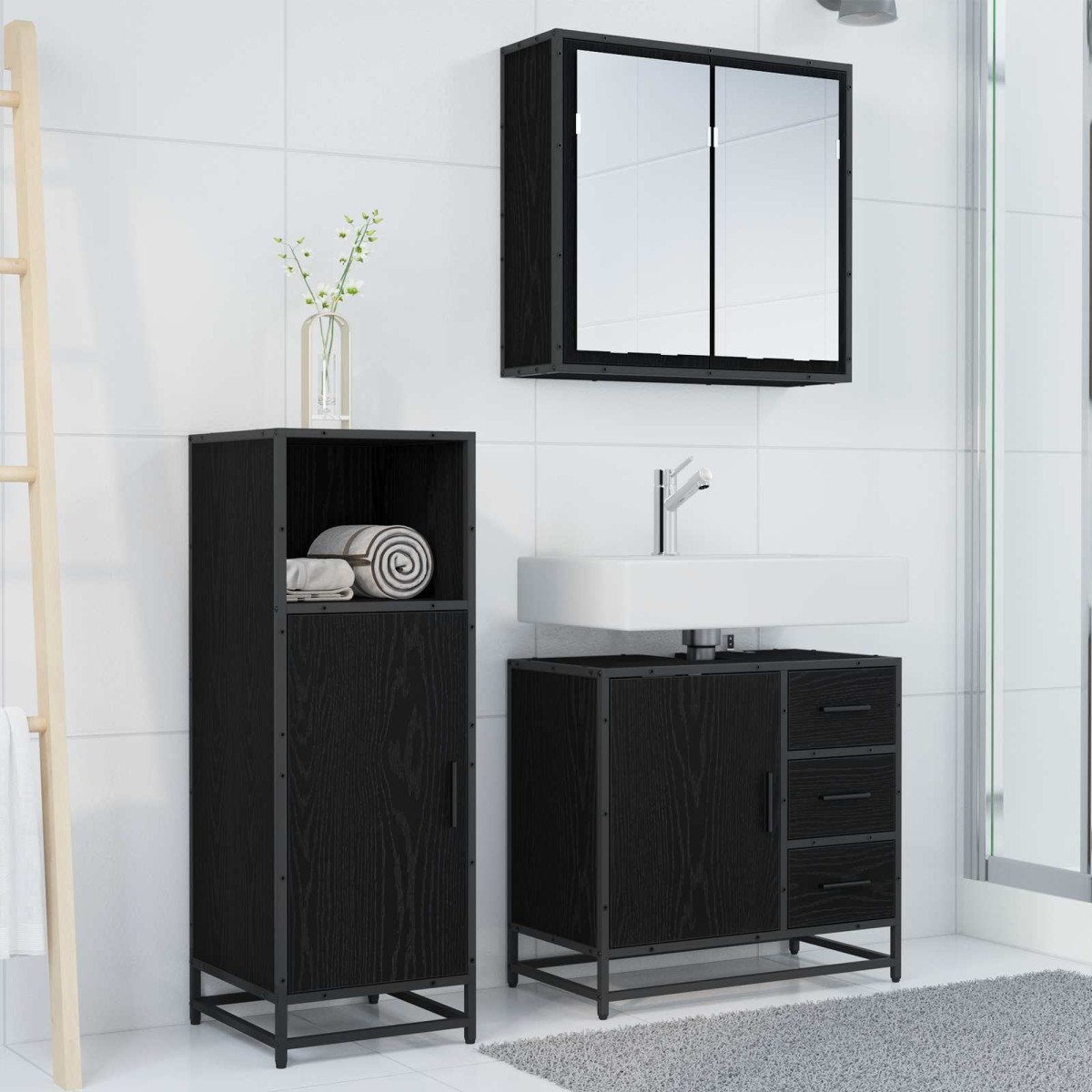 vidaXL Σετ Επίπλων Μπάνιου 3 τμχ. Μαύρη Οξυά 65 x 33 x 60 εκ
