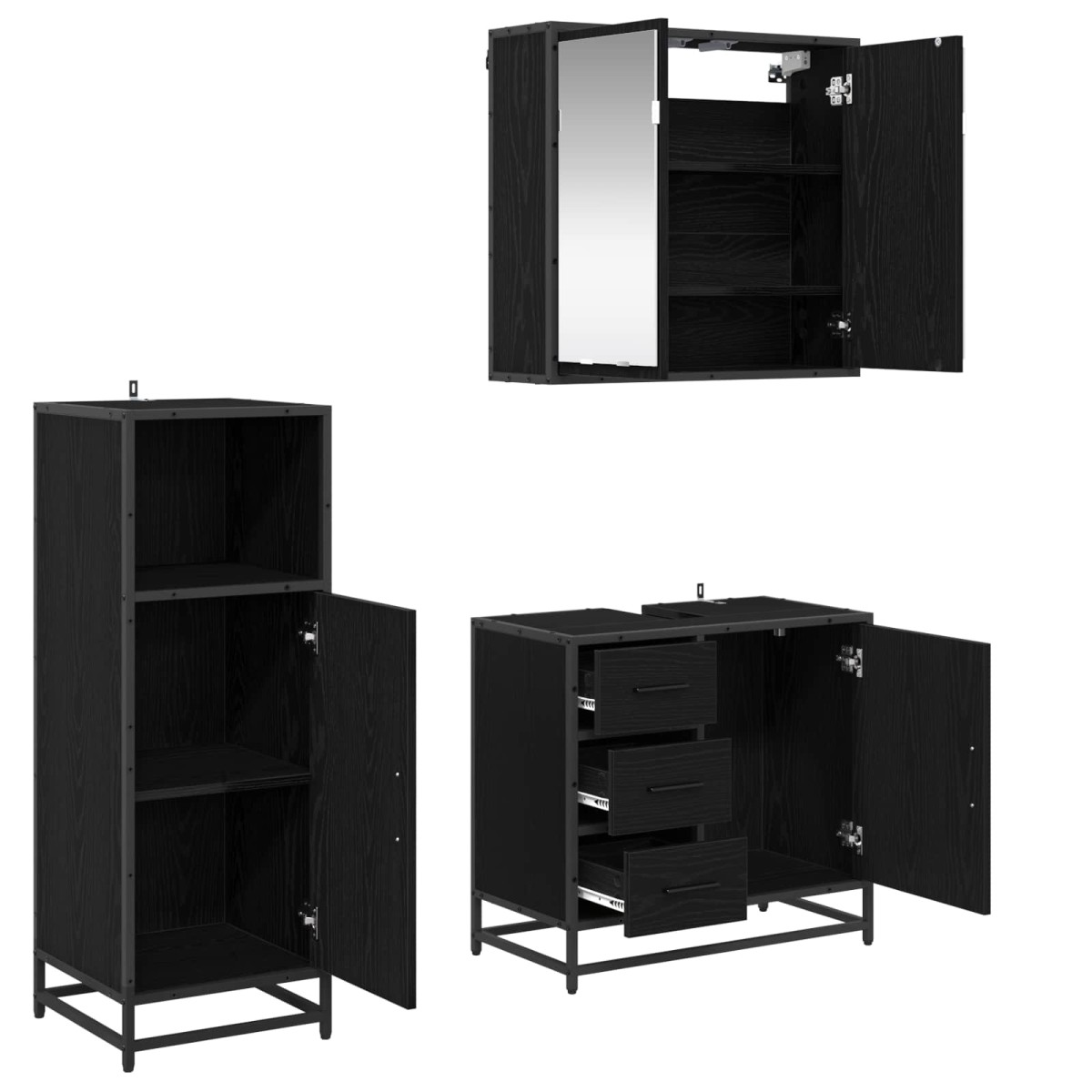 vidaXL Σετ Επίπλων Μπάνιου 3 τμχ. Μαύρη Οξυά 65 x 33 x 60 εκ