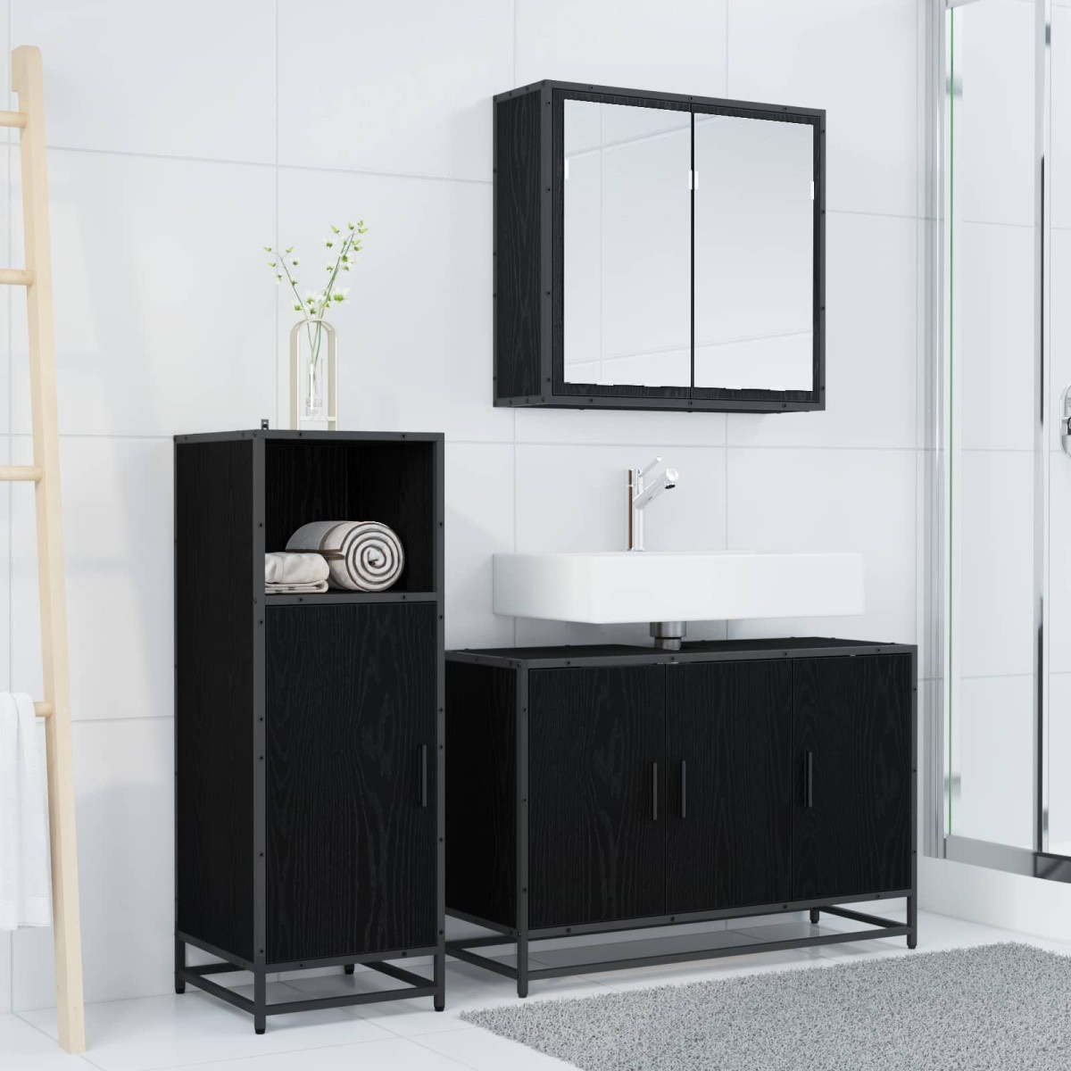vidaXL Σετ Επίπλων Μπάνιου 3 τμχ. Μαύρη Οξυά 90 x 33 x 60 εκ.