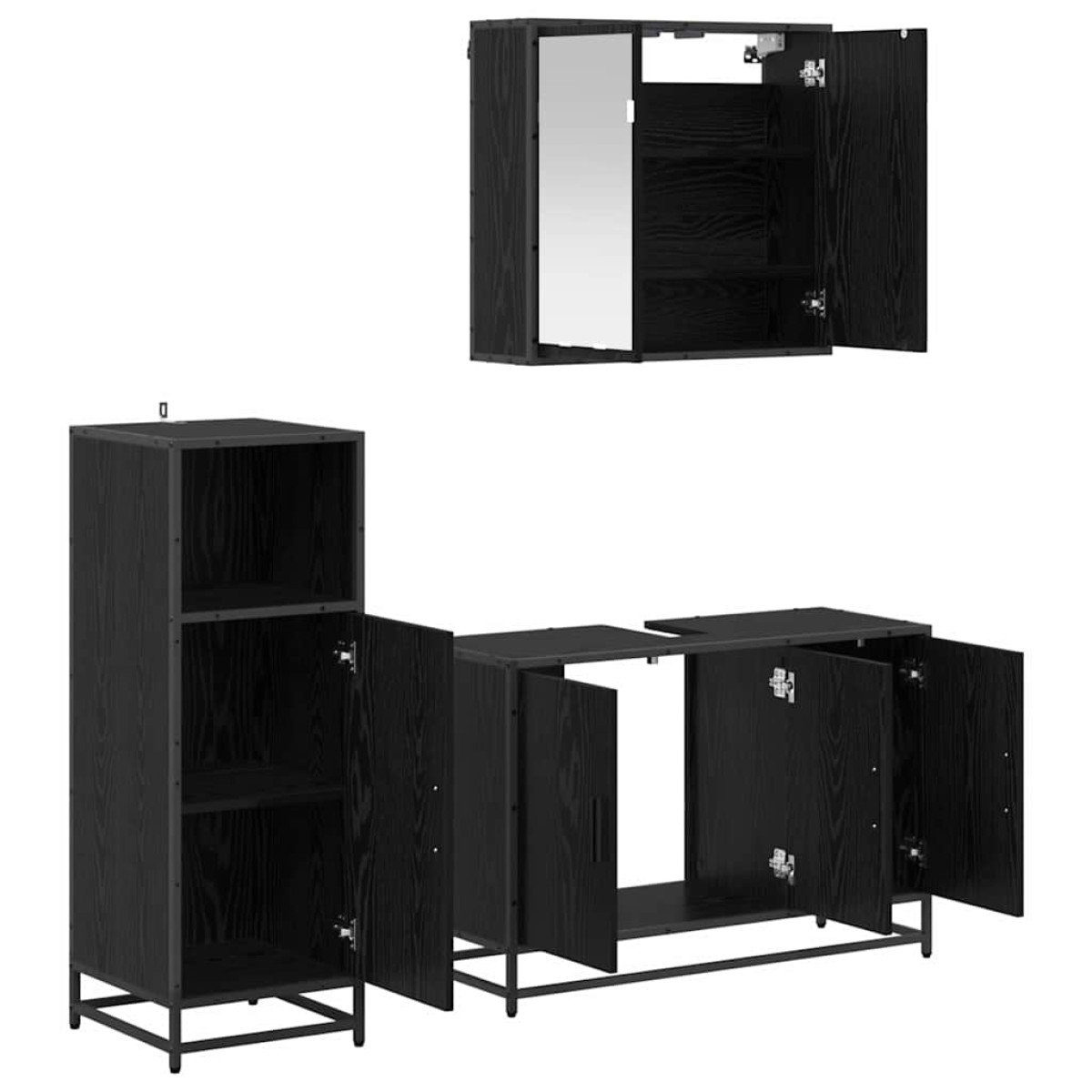 vidaXL Σετ Επίπλων Μπάνιου 3 τμχ. Μαύρη Οξυά 90 x 33 x 60 εκ.