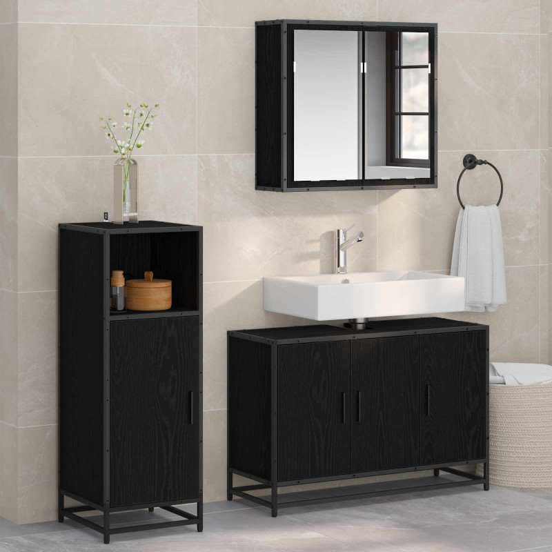 vidaXL Σετ Επίπλων Μπάνιου 3 τμχ. Μαύρη Οξυά 90 x 33 x 60 εκ.