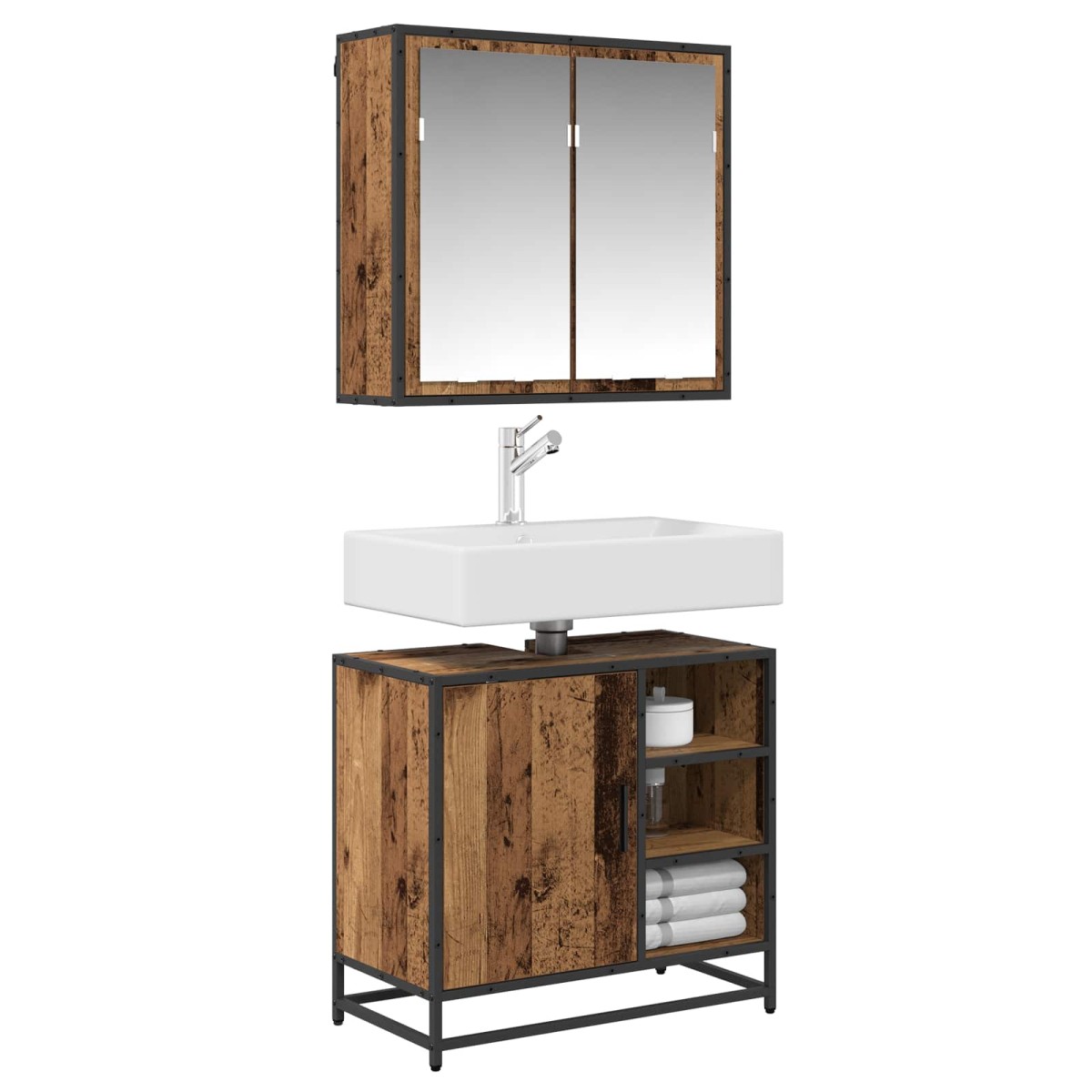 vidaXL Σετ Επίπλων Μπάνιου 2 τμχ. Παλιό Ξύλο 65 x 33 x 60 εκ