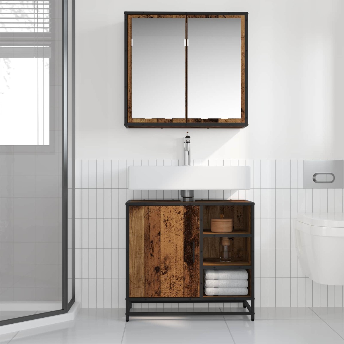 vidaXL Σετ Επίπλων Μπάνιου 2 τμχ. Παλιό Ξύλο 65 x 33 x 60 εκ