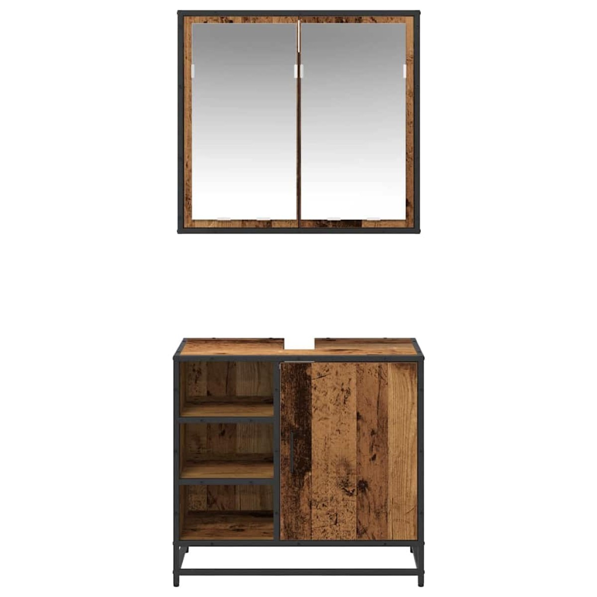 vidaXL Σετ Επίπλων Μπάνιου 2 τμχ. Παλιό Ξύλο 65 x 33 x 60 εκ