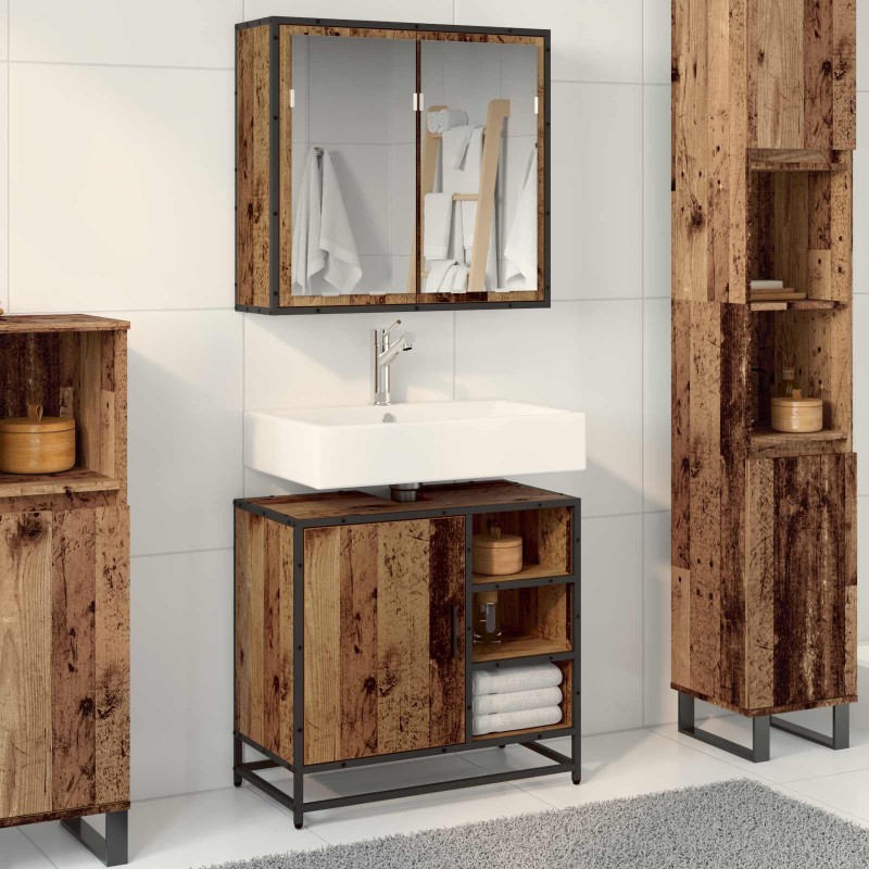 vidaXL Σετ Επίπλων Μπάνιου 2 τμχ. Παλιό Ξύλο 65 x 33 x 60 εκ