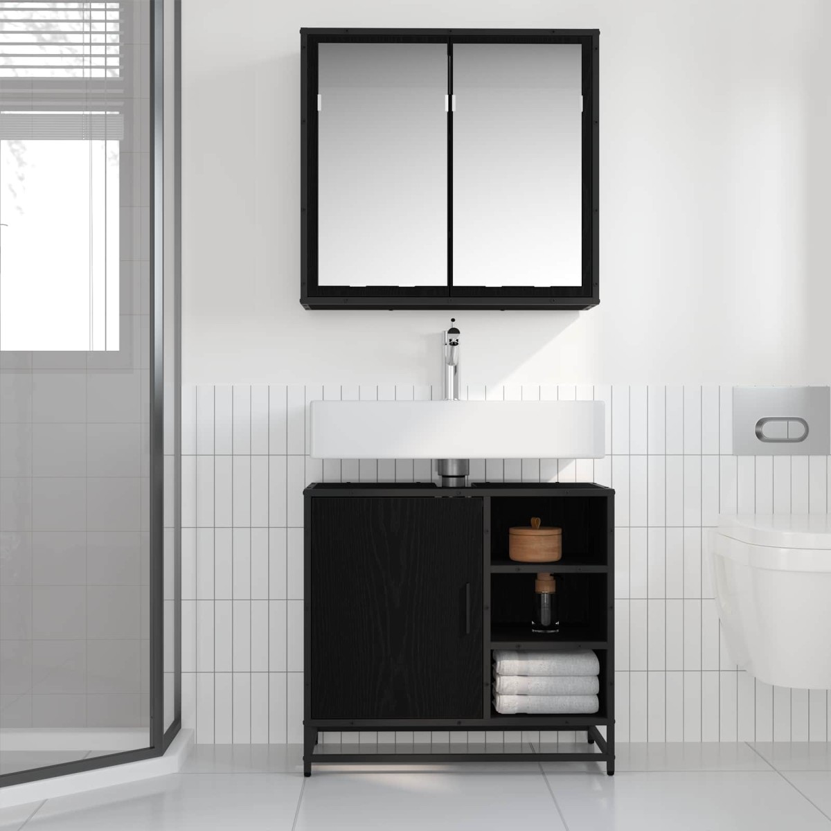 vidaXL Σετ Επίπλων Μπάνιου 2 τμχ. Μαύρη Οξυά 65 x 33 x 60 εκ