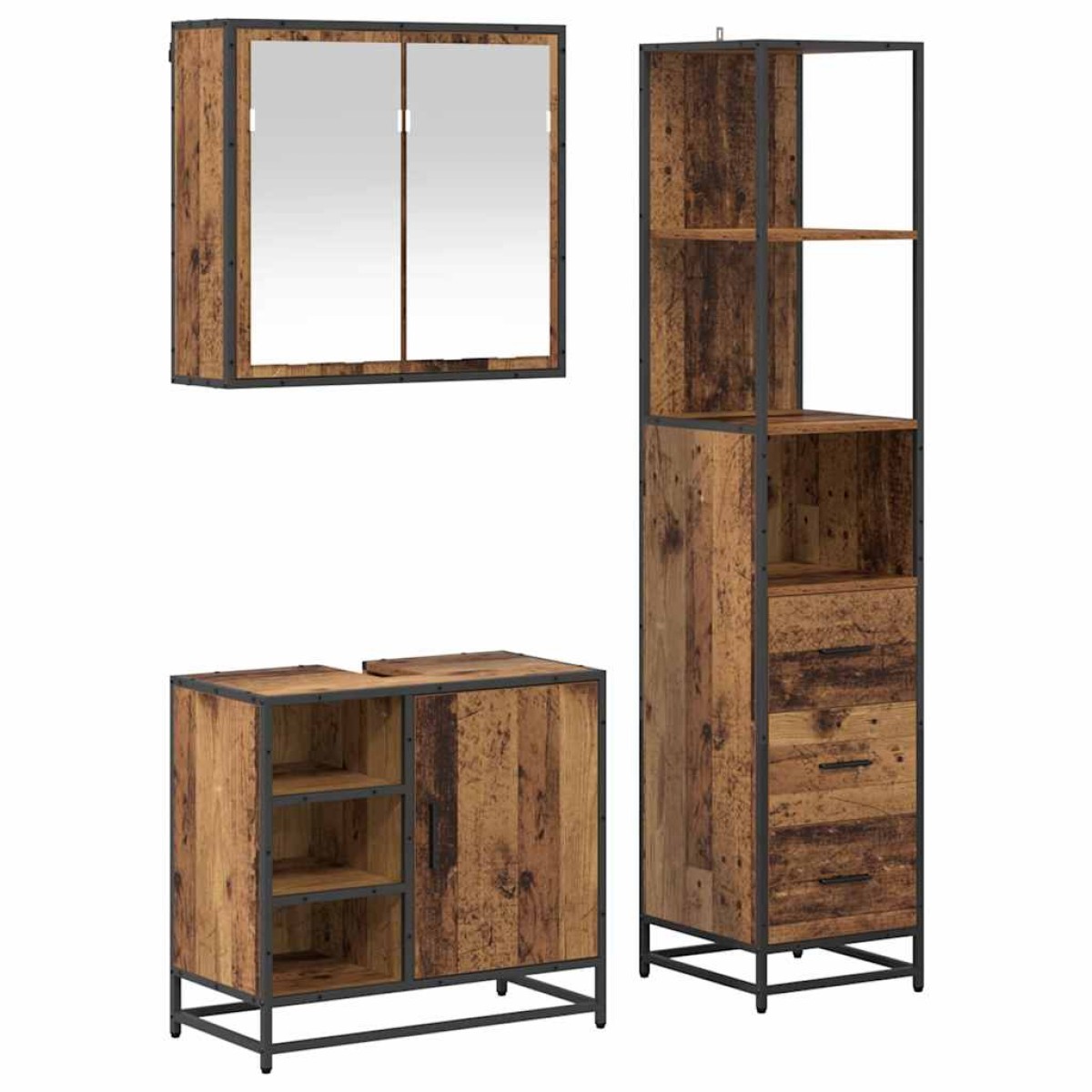 vidaXL Σετ Επίπλων Μπάνιου 3 τμχ. Παλιό Ξύλο 65 x 33 x 60 εκ