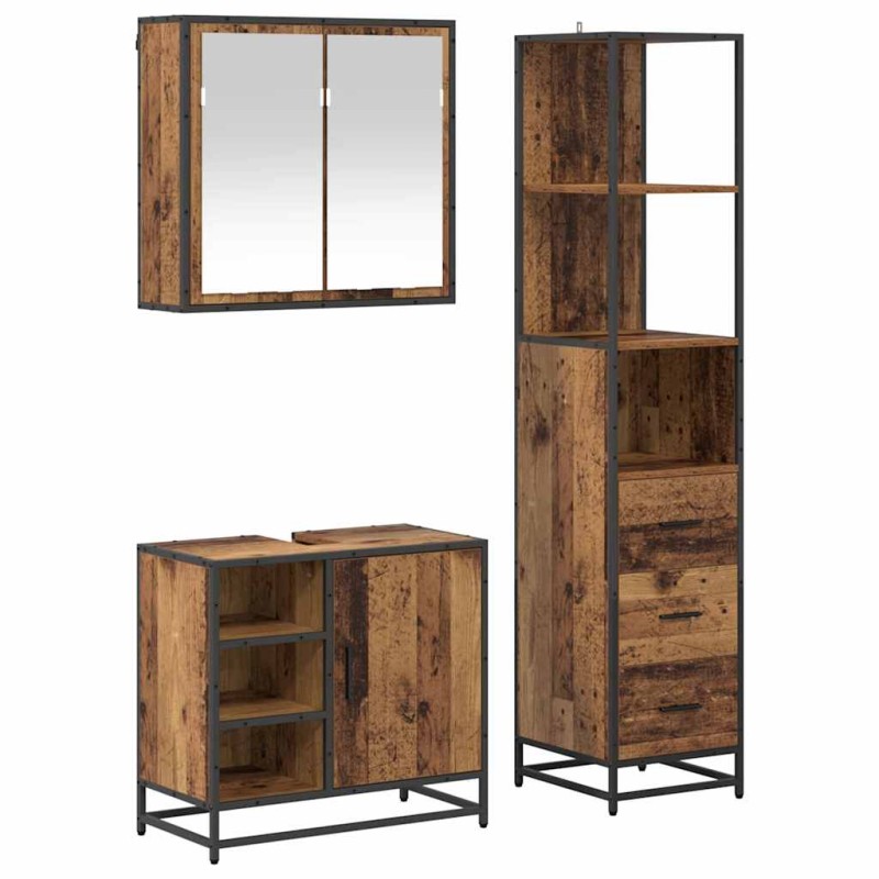 vidaXL Σετ Επίπλων Μπάνιου 3 τμχ. Παλιό Ξύλο 65 x 33 x 60 εκ