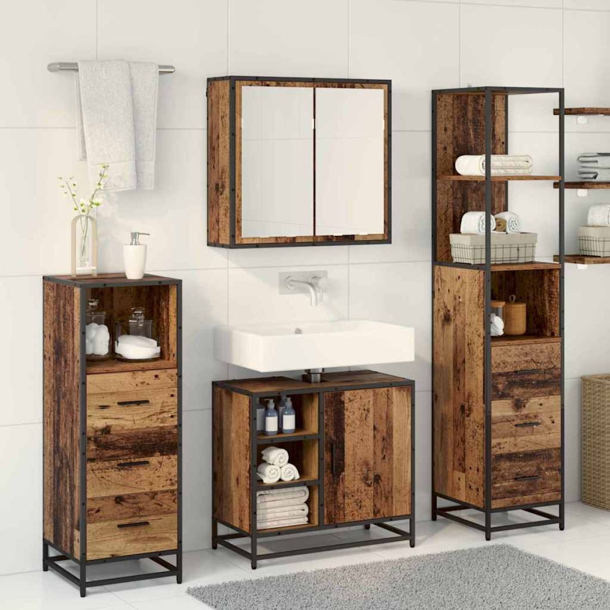 vidaXL Σετ Επίπλων Μπάνιου 3 τμχ. Παλιό Ξύλο 65 x 33 x 60 εκ