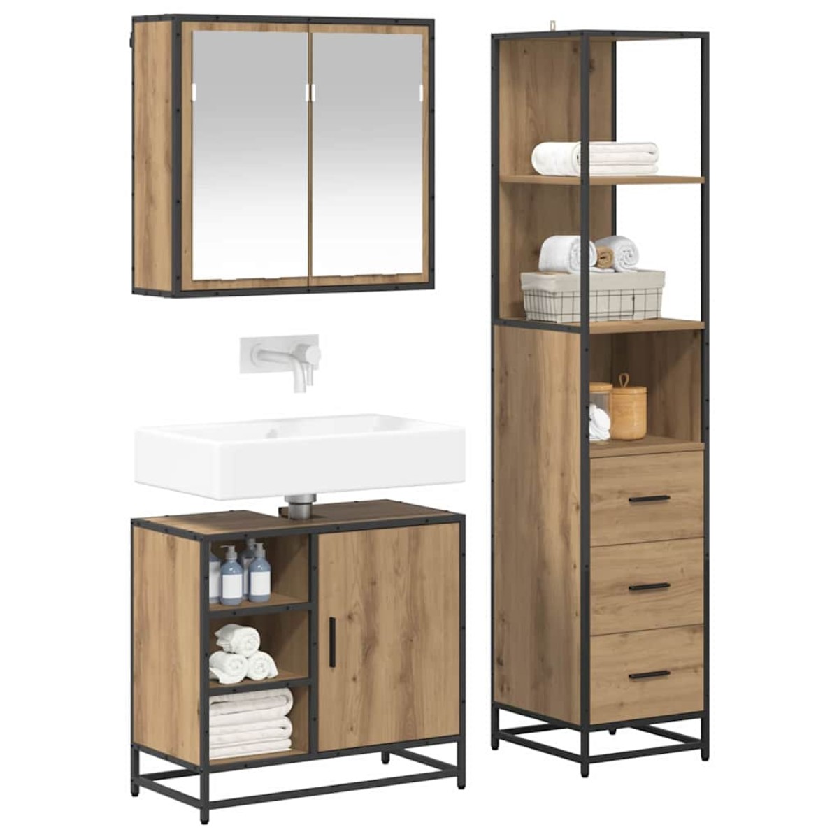 vidaXL Σετ Επίπλων Μπάνιου 3 τμχ. Artisan Oak 65 x 33 x 60 εκ