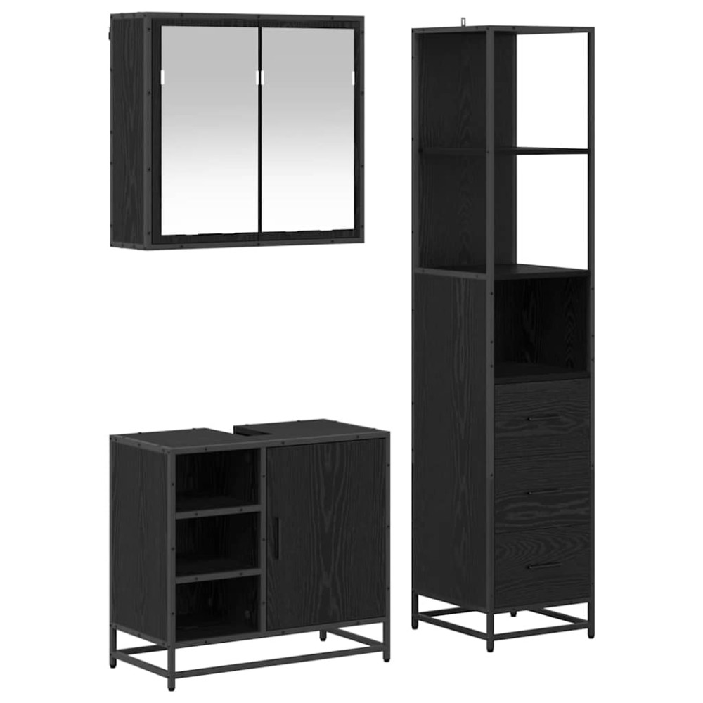 vidaXL Σετ Επίπλων Μπάνιου 3 τμχ. Μαύρη Οξυά 65 x 33 x 60 εκ
