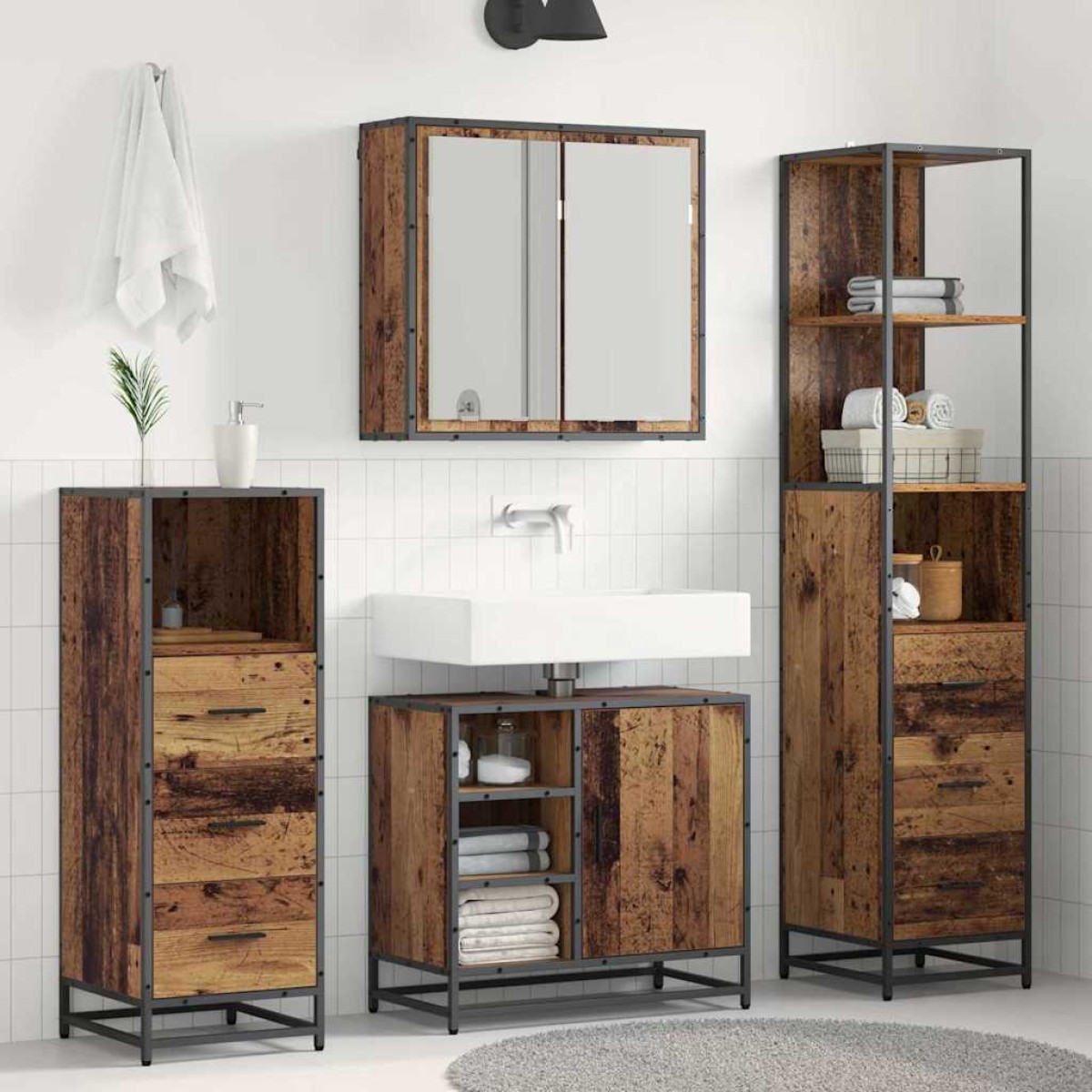 vidaXL Σετ Επίπλων Μπάνιου 4 τμχ. Παλιό Ξύλο 65 x 33 x 60 εκ