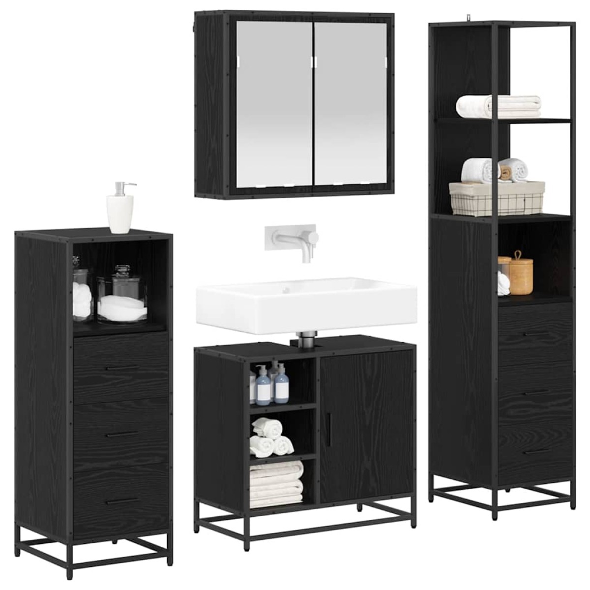 vidaXL Σετ Επίπλων Μπάνιου 4 τμχ. Μαύρη Οξυά 65 x 33 x 60 εκ