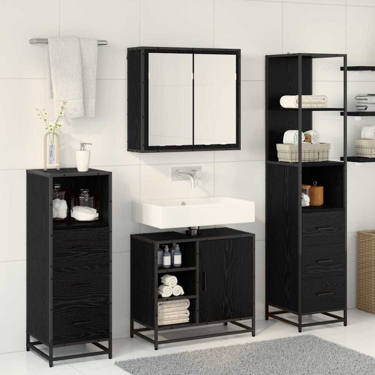 vidaXL Σετ Επίπλων Μπάνιου 4 τμχ. Μαύρη Οξυά 65 x 33 x 60 εκ