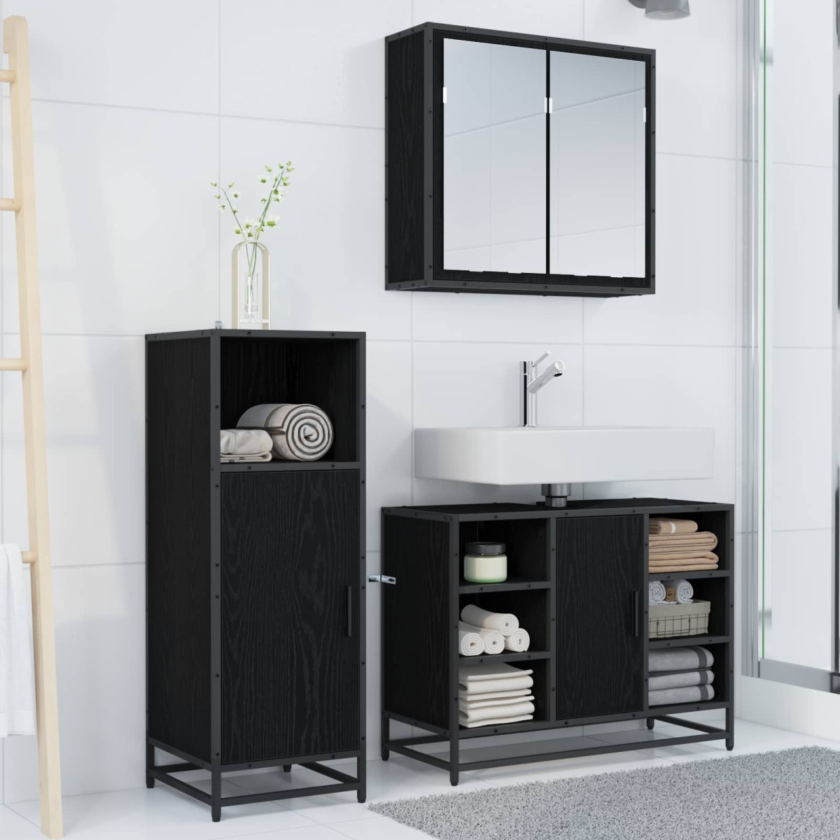 vidaXL Σετ Επίπλων Μπάνιου 3 τμχ. Μαύρη Οξυά 80 x 33 x 60 εκ