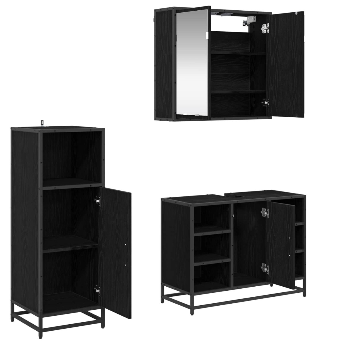 vidaXL Σετ Επίπλων Μπάνιου 3 τμχ. Μαύρη Οξυά 80 x 33 x 60 εκ