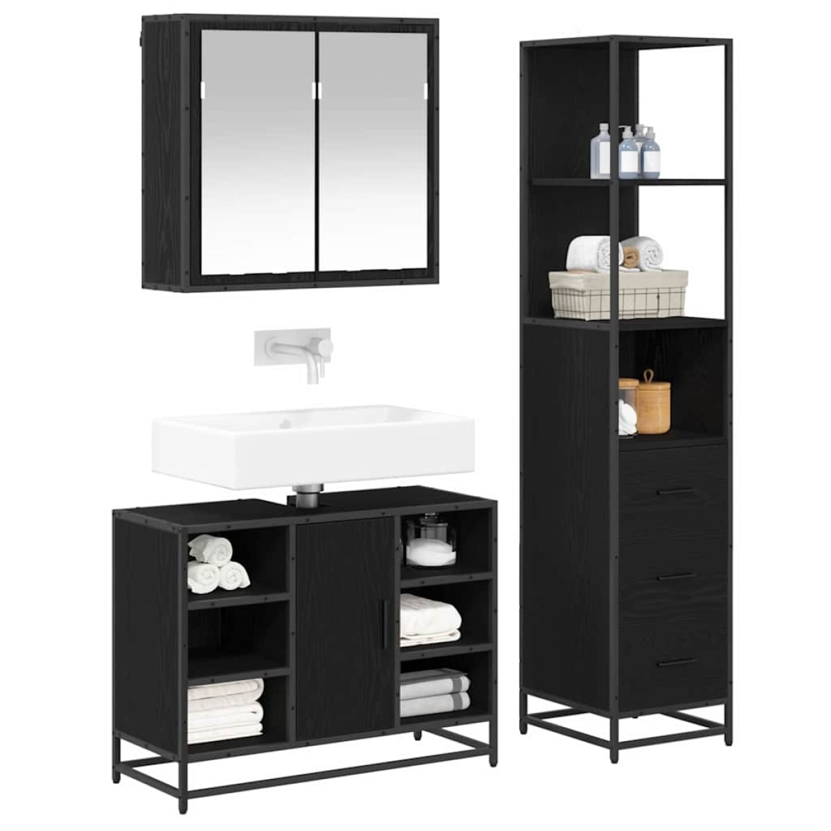 vidaXL Σετ Επίπλων Μπάνιου 3 τμχ. Μαύρη Οξυά 80 x 33 x 60 εκ