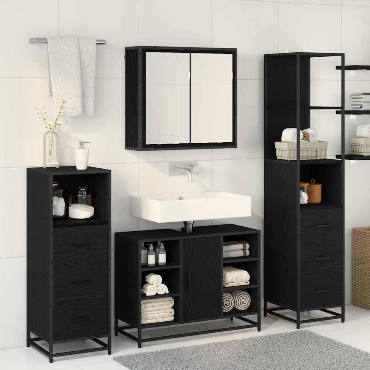vidaXL Σετ Επίπλων Μπάνιου 3 τμχ. Μαύρη Οξυά 80 x 33 x 60 εκ