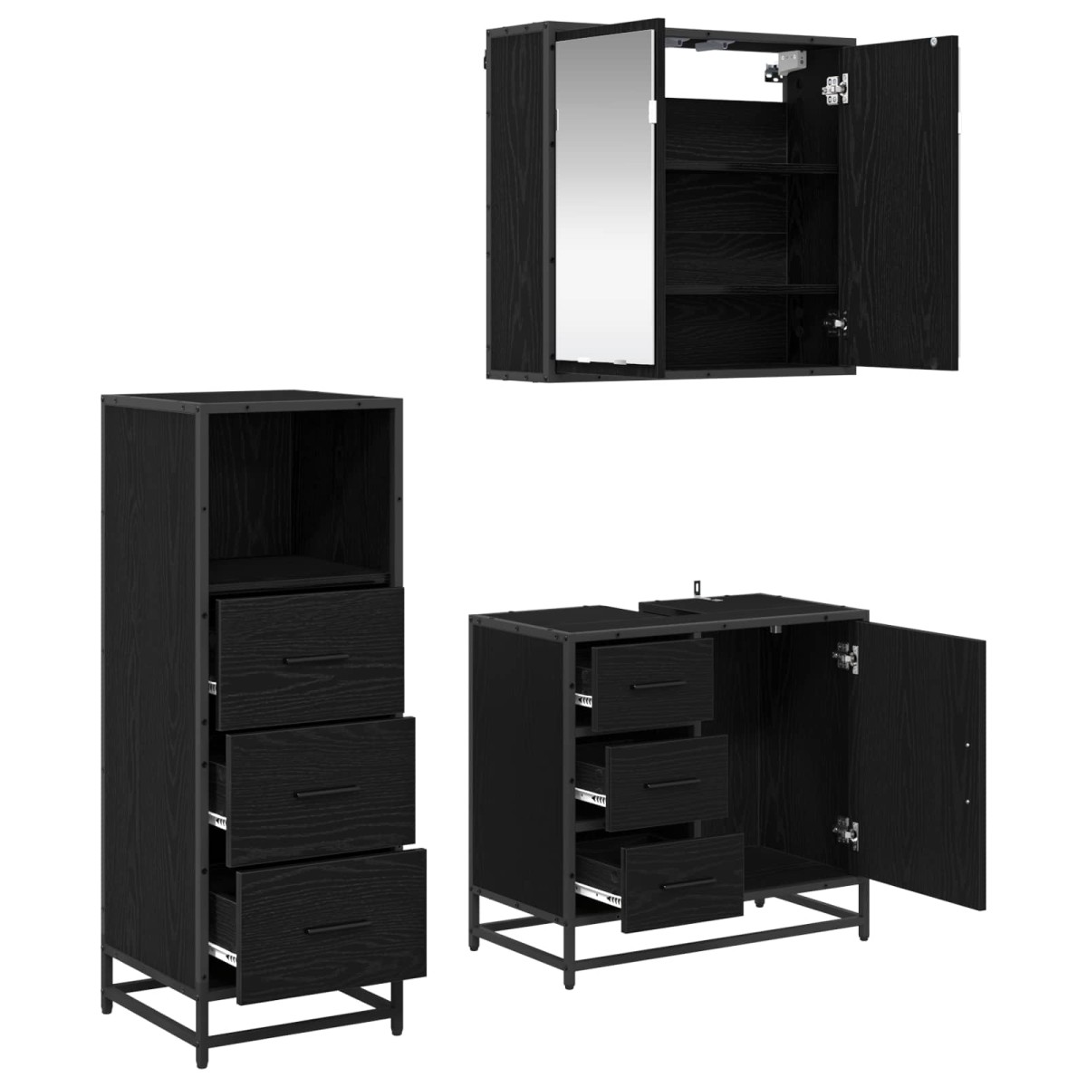 vidaXL Σετ Επίπλων Μπάνιου 3 τμχ. Μαύρη Οξυά 35 x 37,5 x 100 εκ.