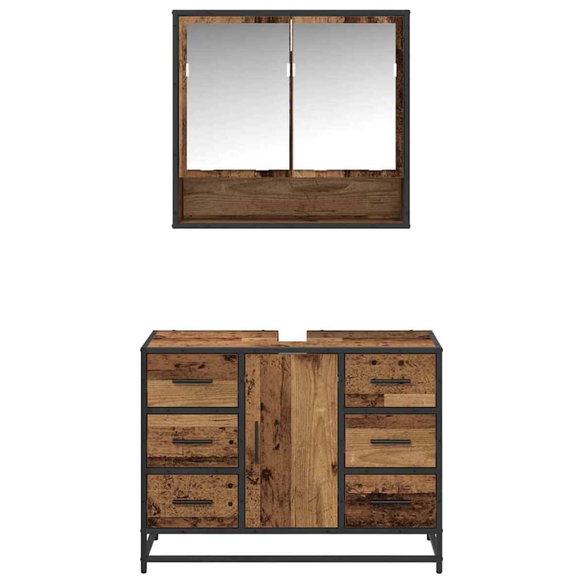 vidaXL Σετ Επίπλων Μπάνιου 2 τμχ. Παλιό Ξύλο 80 x 33 x 60 εκ
