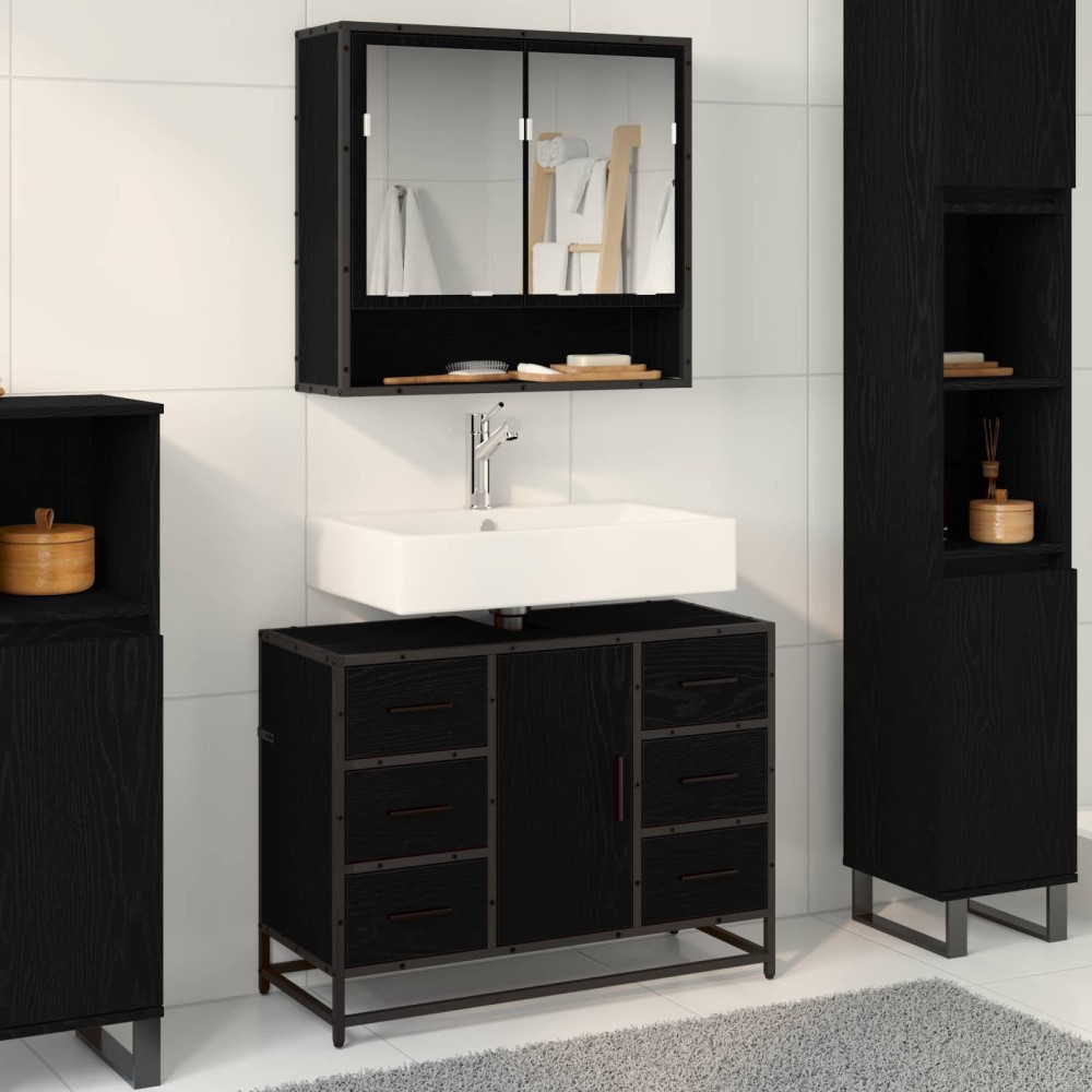 vidaXL Σετ Επίπλων Μπάνιου 2 τμχ. Μαύρη Οξυά 80 x 33 x 60 εκ