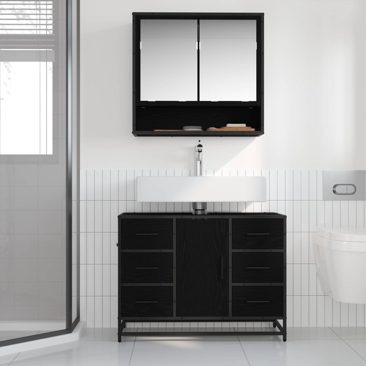 vidaXL Σετ Επίπλων Μπάνιου 2 τμχ. Μαύρη Οξυά 80 x 33 x 60 εκ