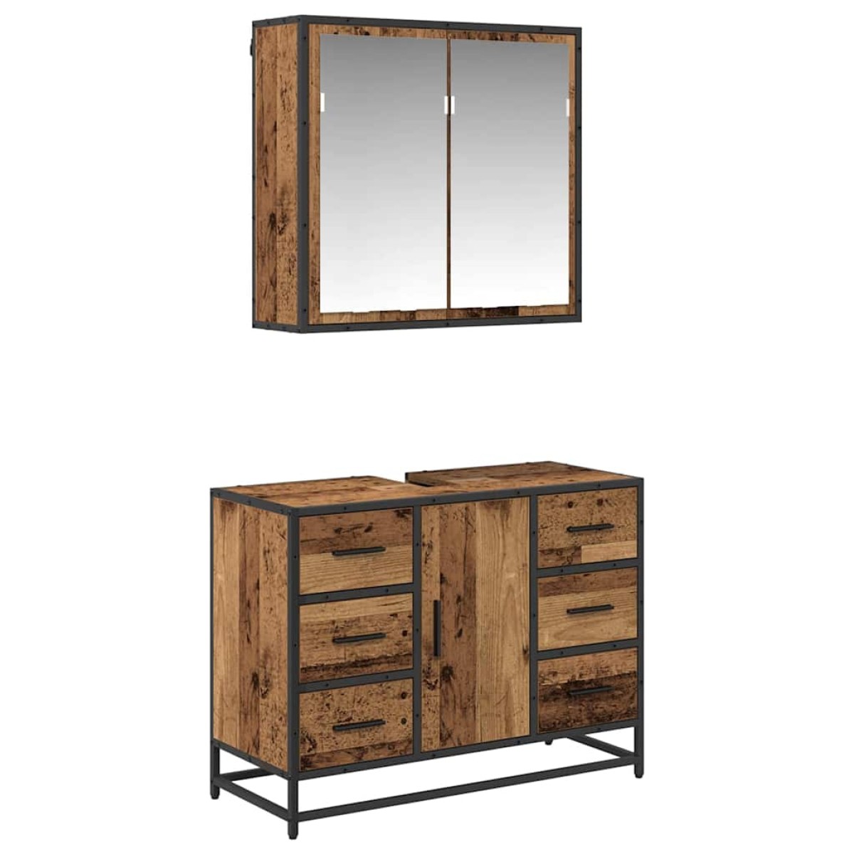 vidaXL Σετ Επίπλων Μπάνιου 2 τμχ. Παλιό Ξύλο 80 x 33 x 60 εκ