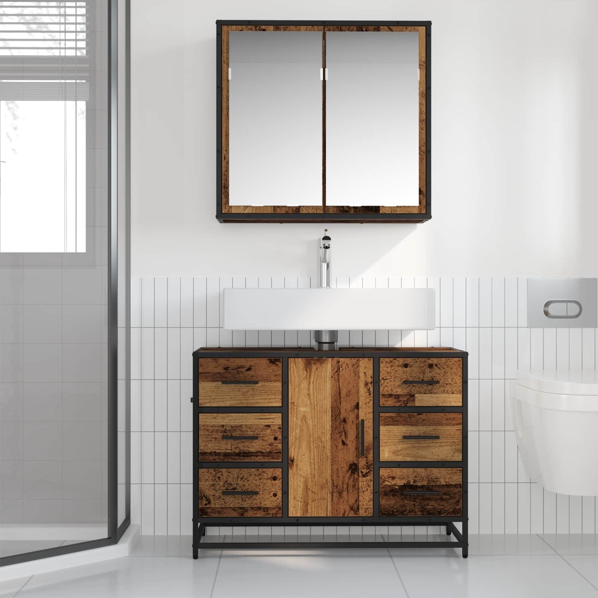 vidaXL Σετ Επίπλων Μπάνιου 2 τμχ. Παλιό Ξύλο 80 x 33 x 60 εκ