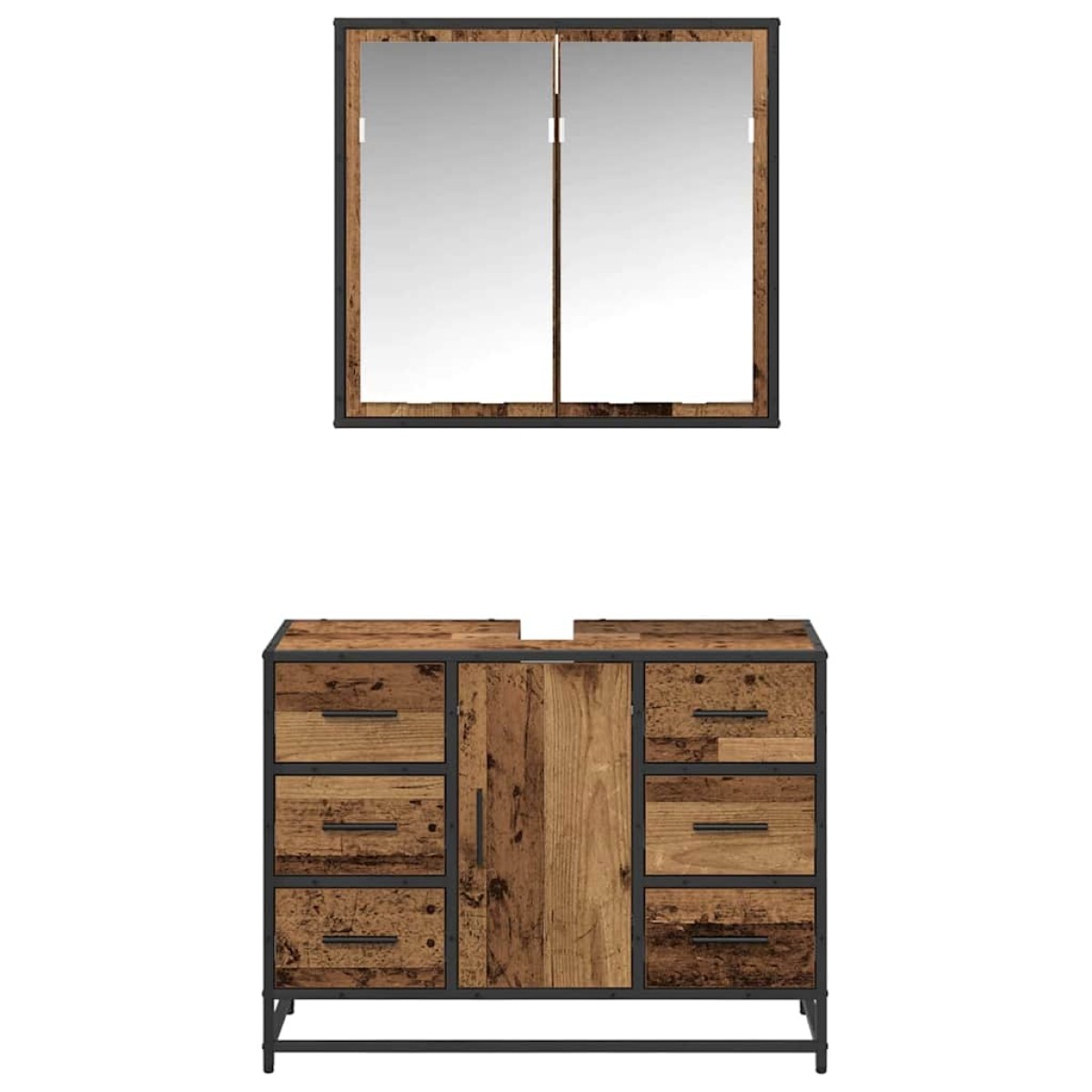 vidaXL Σετ Επίπλων Μπάνιου 2 τμχ. Παλιό Ξύλο 80 x 33 x 60 εκ