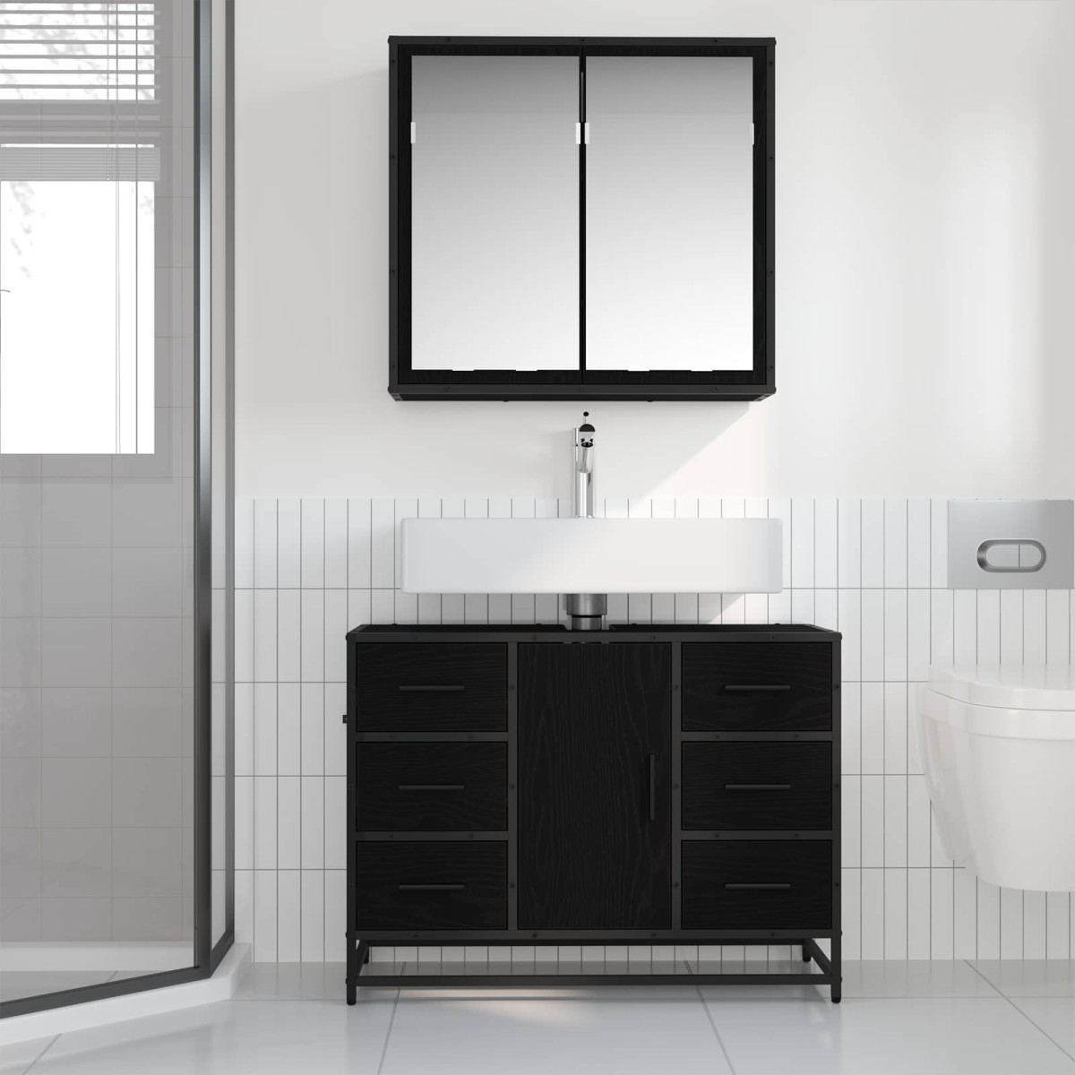 vidaXL Σετ Επίπλων Μπάνιου 2 τμχ. Μαύρη Οξυά 80 x 33 x 60 εκ