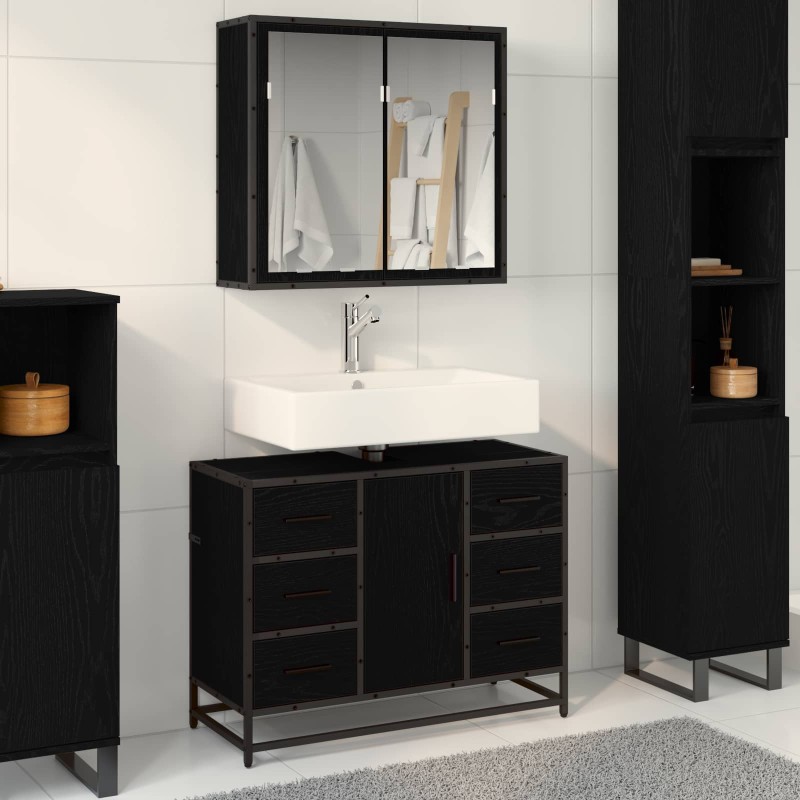 vidaXL Σετ Επίπλων Μπάνιου 2 τμχ. Μαύρη Οξυά 80 x 33 x 60 εκ