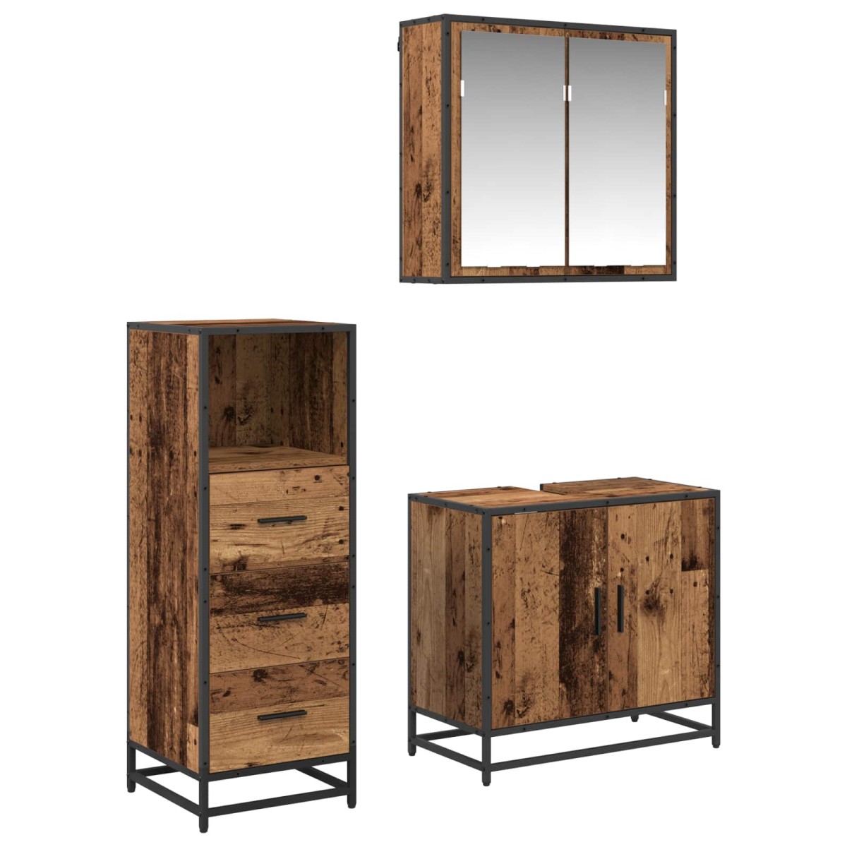 vidaXL Σετ Επίπλων Μπάνιου 3 τμχ. Παλιό Ξύλο 65 x 33 x 60 εκ