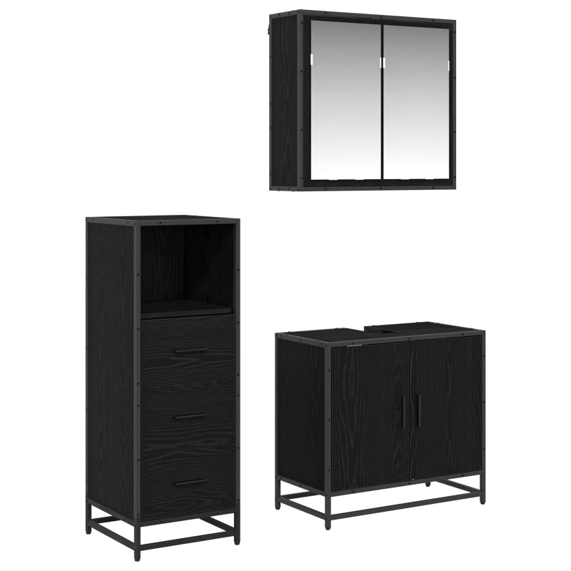 vidaXL Σετ Επίπλων Μπάνιου 3 τμχ. Μαύρη Οξυά 65 x 33 x 60 εκ