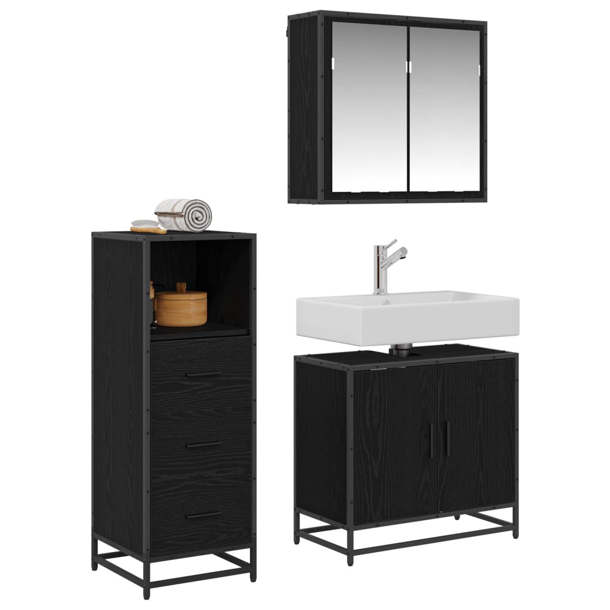 vidaXL Σετ Επίπλων Μπάνιου 3 τμχ. Μαύρη Οξυά 65 x 33 x 60 εκ