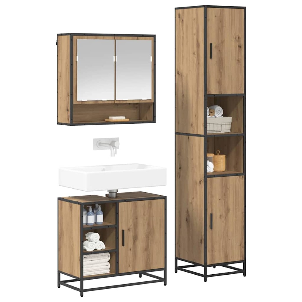 vidaXL Σετ Επίπλων Μπάνιου 3 τεμ. Artisan Oak Επεξεργασμένο Ξύλο