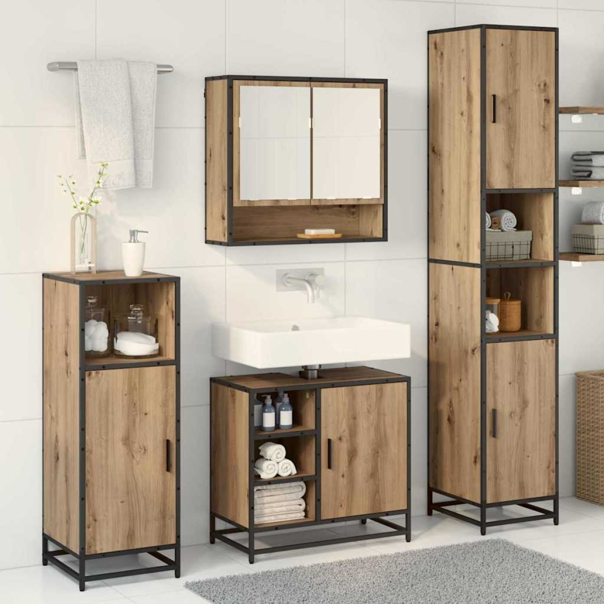 vidaXL Σετ Επίπλων Μπάνιου 3 τεμ. Artisan Oak Επεξεργασμένο Ξύλο