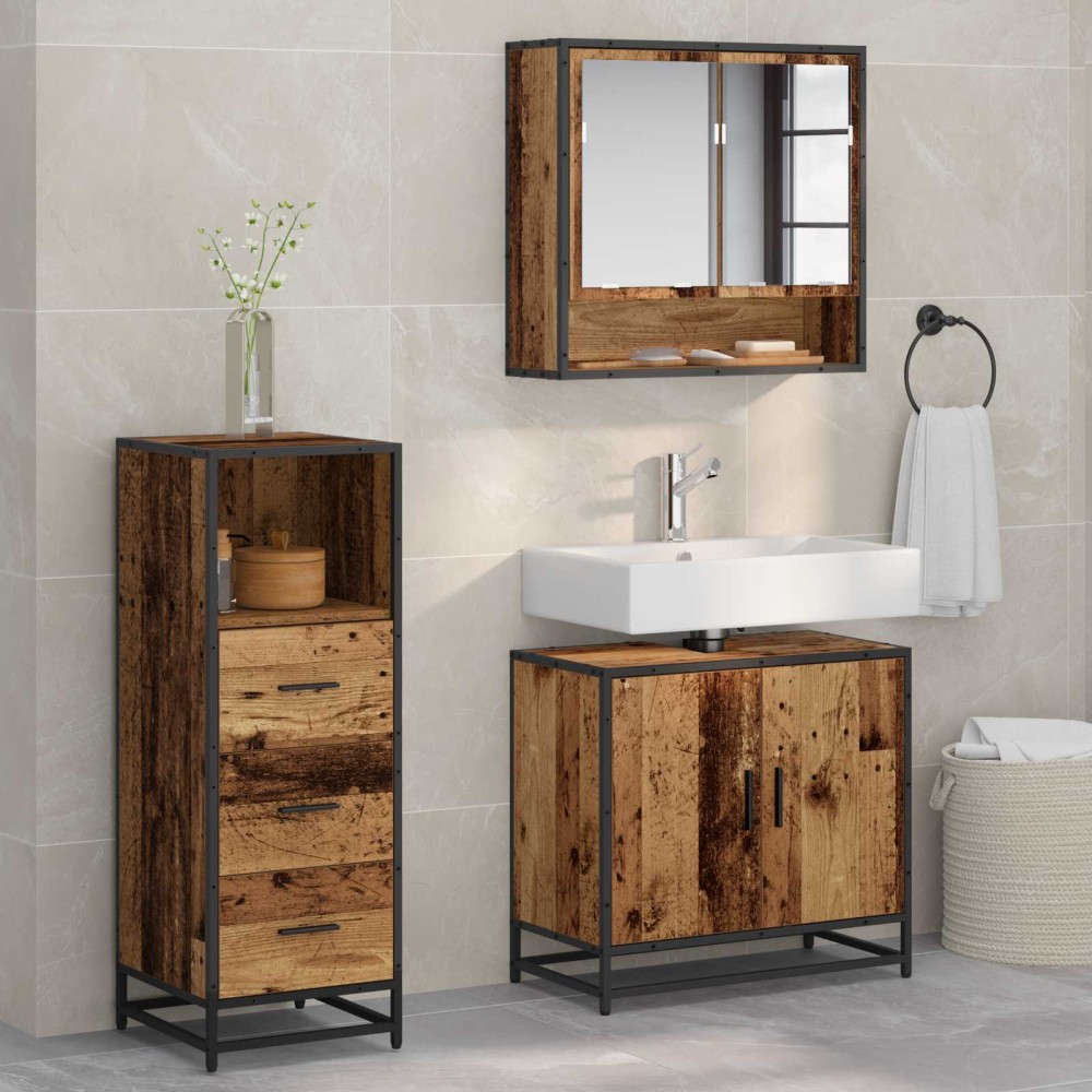 vidaXL Σετ Επίπλων Μπάνιου 3 τμχ. Παλιό Ξύλο 65 x 33 x 60 εκ