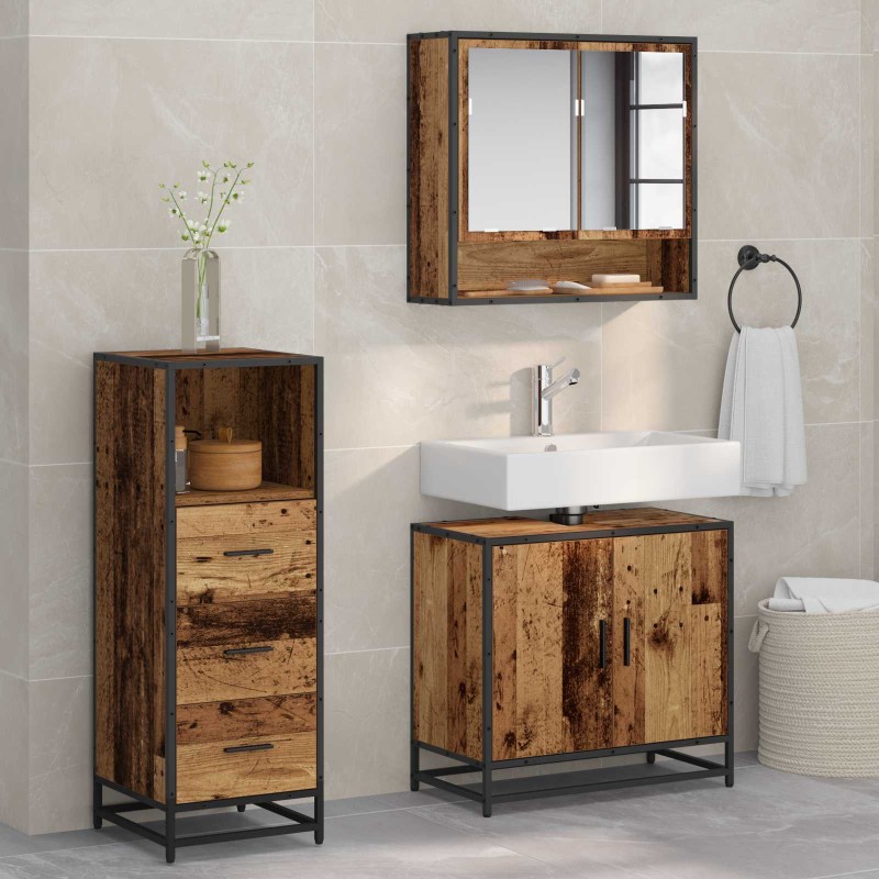 vidaXL Σετ Επίπλων Μπάνιου 3 τμχ. Παλιό Ξύλο 65 x 33 x 60 εκ