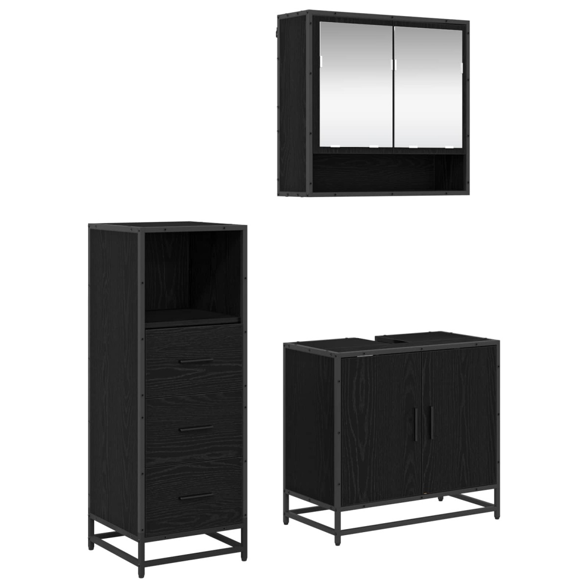 vidaXL Σετ Επίπλων Μπάνιου 3 τμχ. Μαύρη Οξυά 65 x 33 x 60 εκ