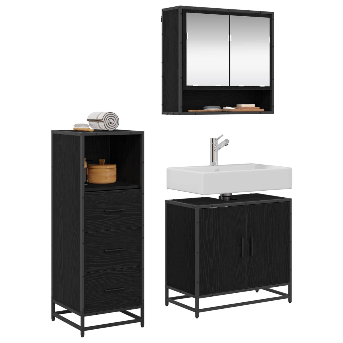 vidaXL Σετ Επίπλων Μπάνιου 3 τμχ. Μαύρη Οξυά 65 x 33 x 60 εκ