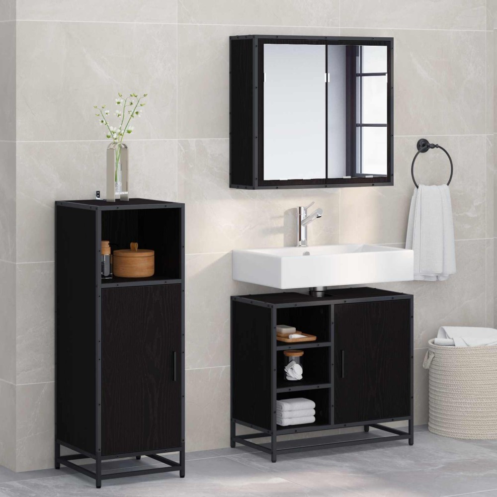 vidaXL Σετ Επίπλων Μπάνιου 3 τμχ. Μαύρη Οξυά 65 x 33 x 60 εκ