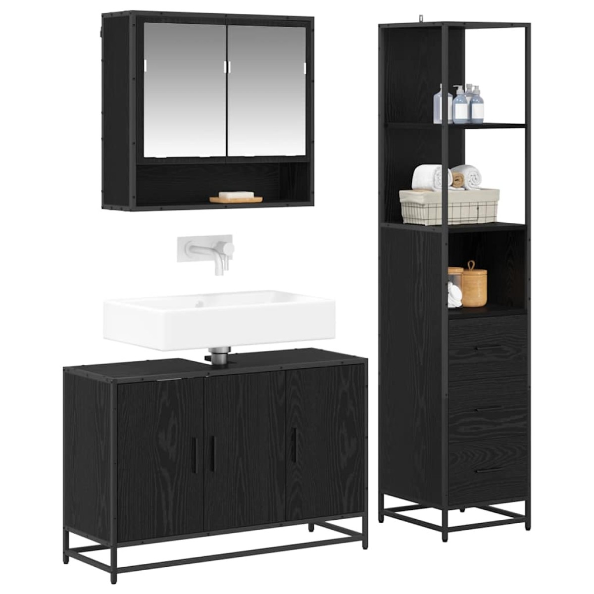 vidaXL Σετ Επίπλων Μπάνιου 3 τμχ. Παλιό Ξύλο 90 x 33 x 60 εκ.