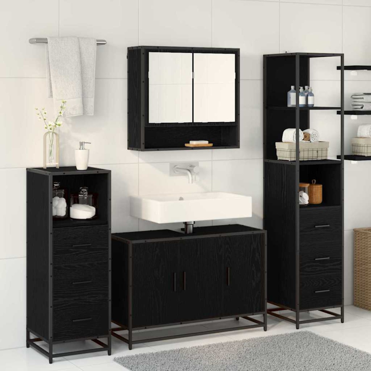 vidaXL Σετ Επίπλων Μπάνιου 3 τμχ. Παλιό Ξύλο 90 x 33 x 60 εκ.