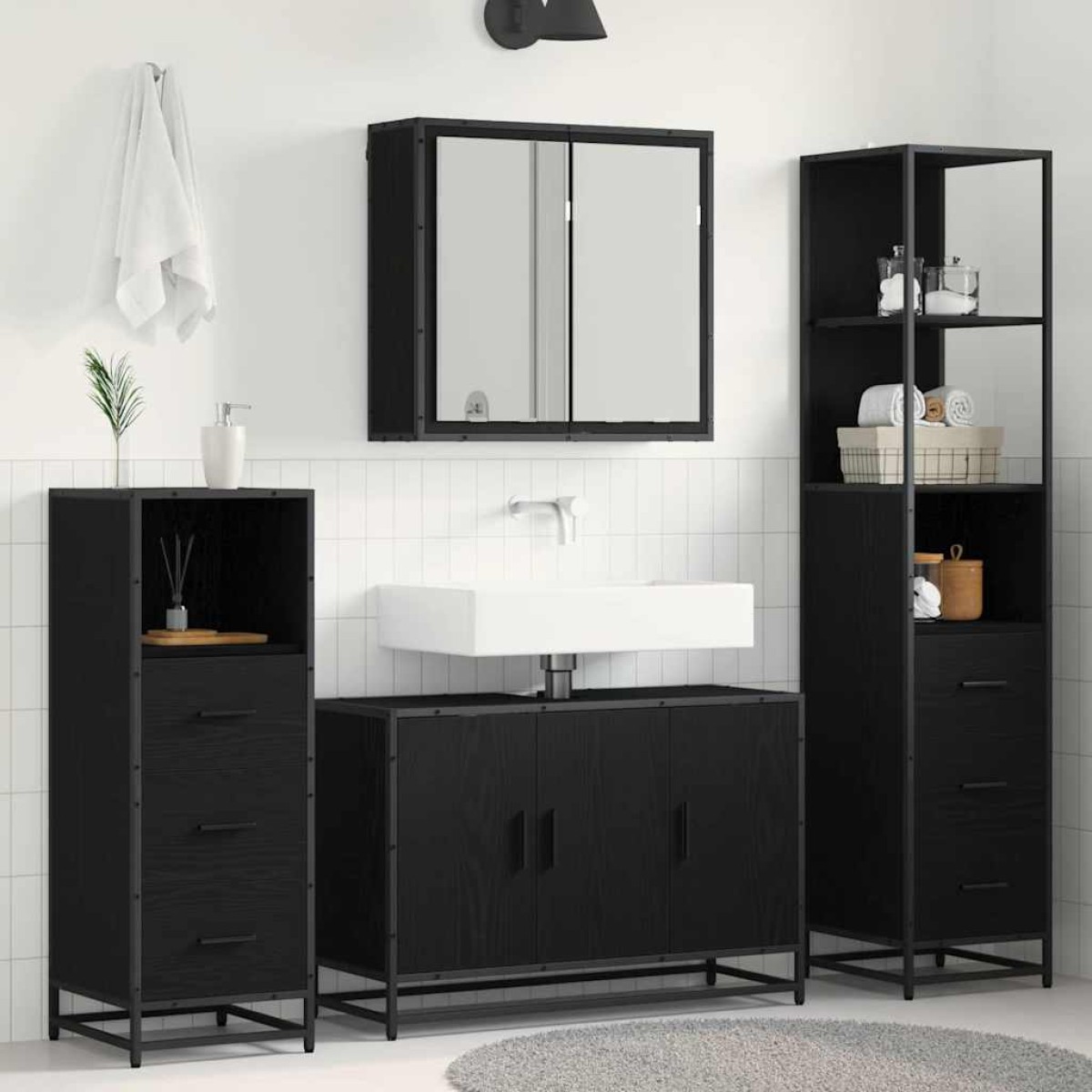 vidaXL Σετ Επίπλων Μπάνιου 3 τμχ. Μαύρη Οξυά 90 x 33 x 60 εκ.
