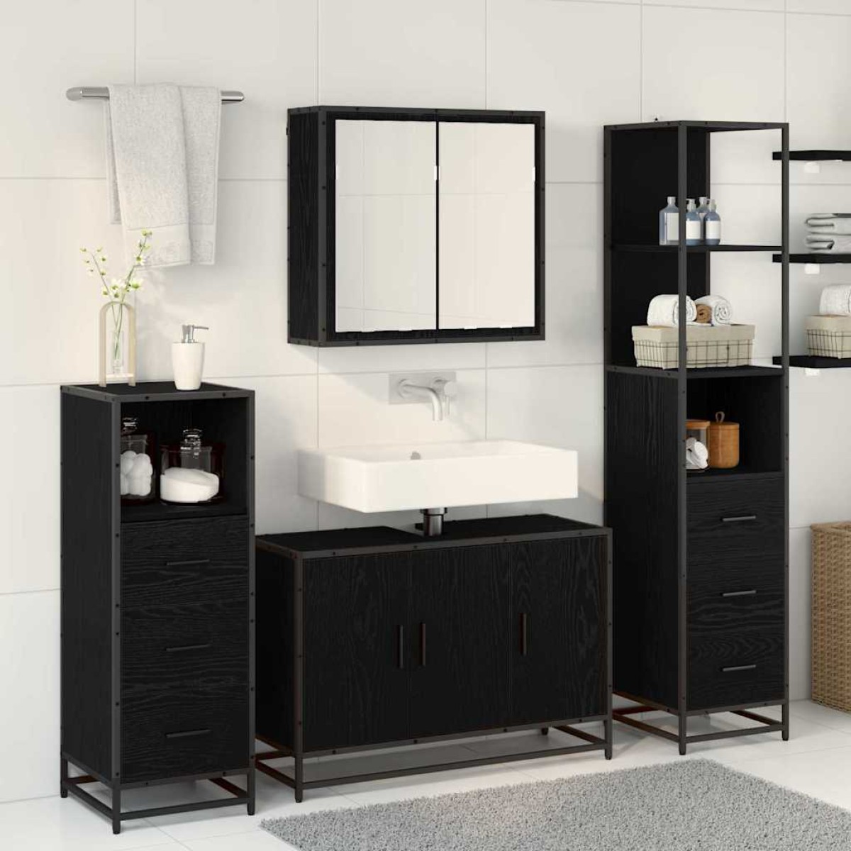vidaXL Σετ Επίπλων Μπάνιου 3 τμχ. Μαύρη Οξυά 90 x 33 x 60 εκ.
