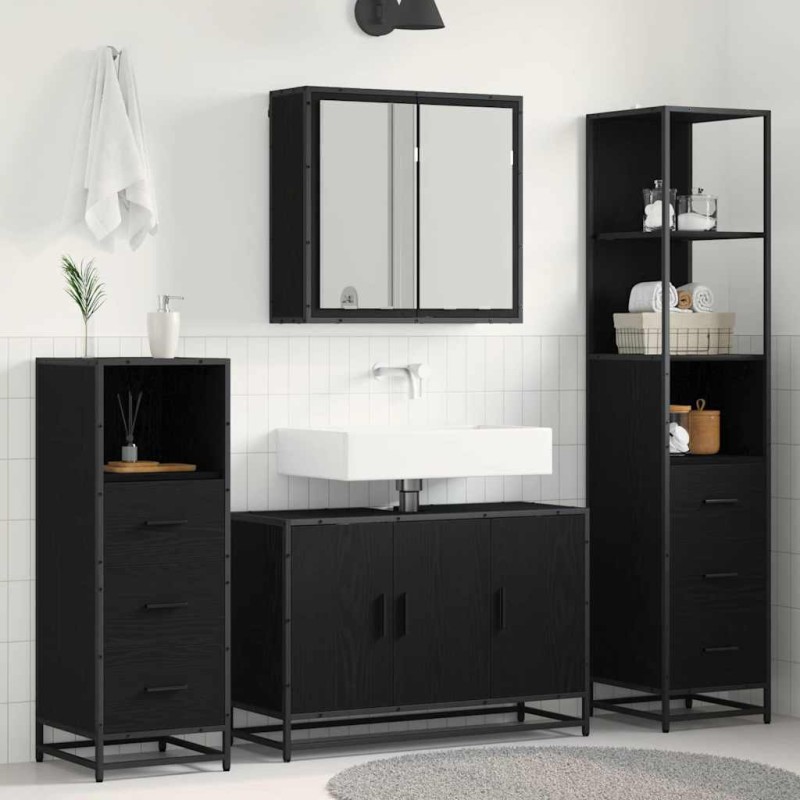 vidaXL Σετ Επίπλων Μπάνιου 3 τμχ. Μαύρη Οξυά 90 x 33 x 60 εκ.