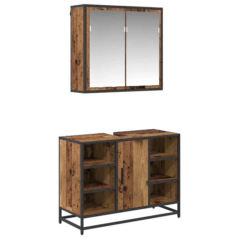vidaXL Σετ Επίπλων Μπάνιου 2 τμχ. Παλιό Ξύλο 80 x 33 x 60 εκ