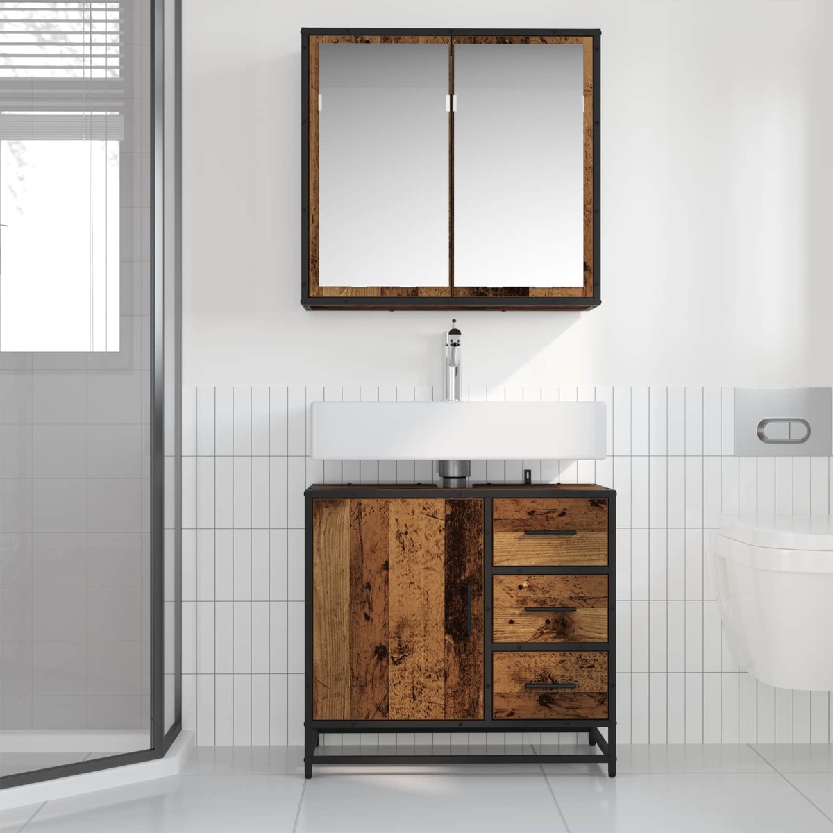 vidaXL Σετ Επίπλων Μπάνιου 2 τμχ. Παλιό Ξύλο 80 x 33 x 60 εκ