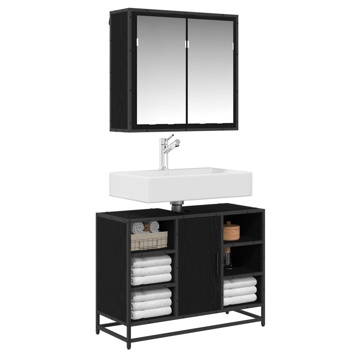 vidaXL Σετ Επίπλων Μπάνιου 2 τμχ. Μαύρη Οξυά 80 x 33 x 60 εκ